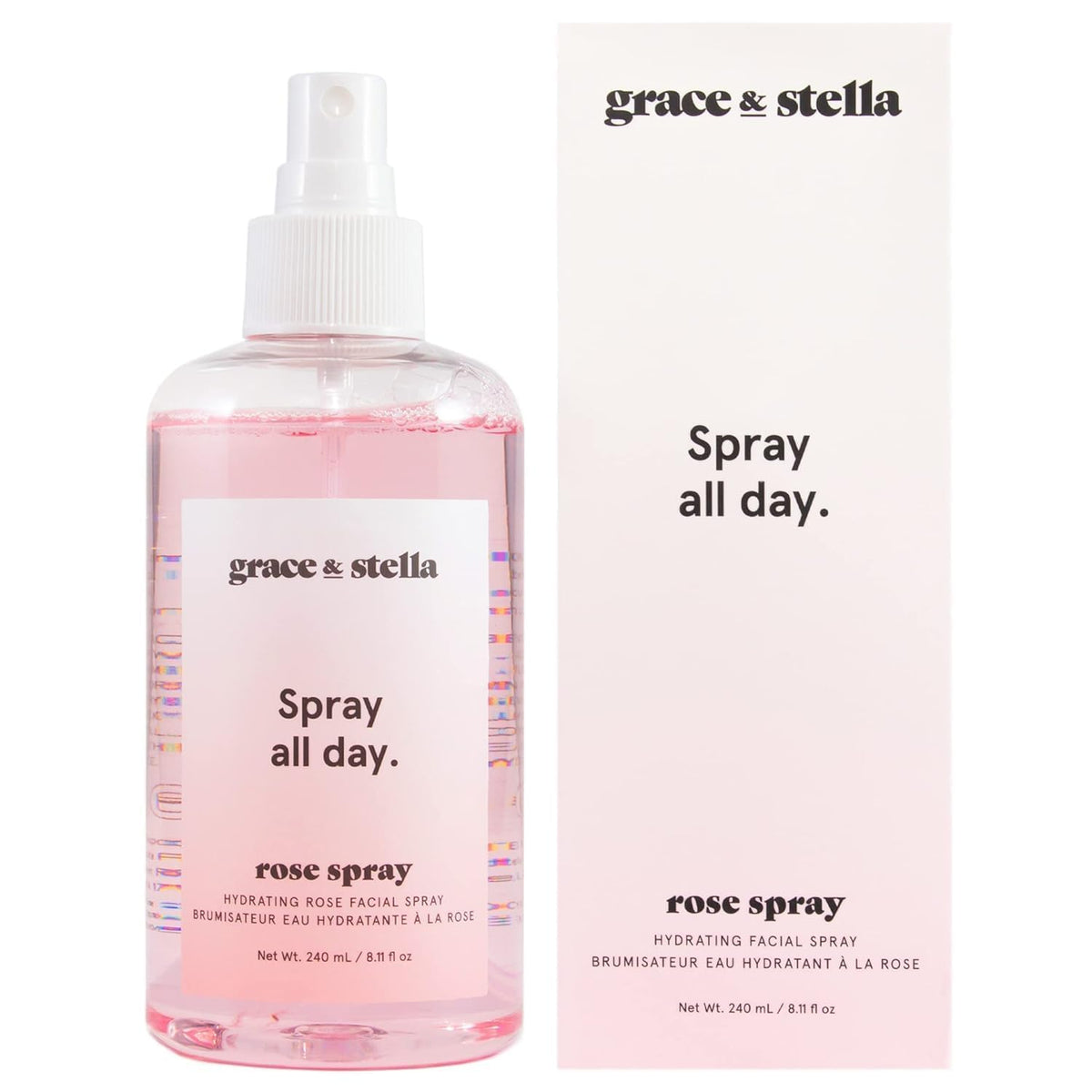 Grace & Stella rose water spray bottle for refreshing skincare.