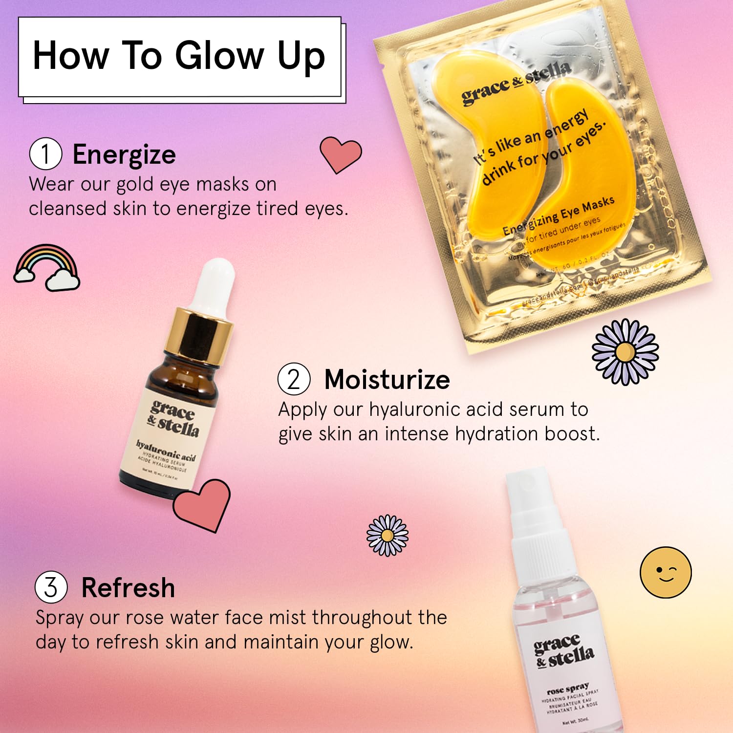 Grace & Stella rosewater spray mist for quick refresh during routines