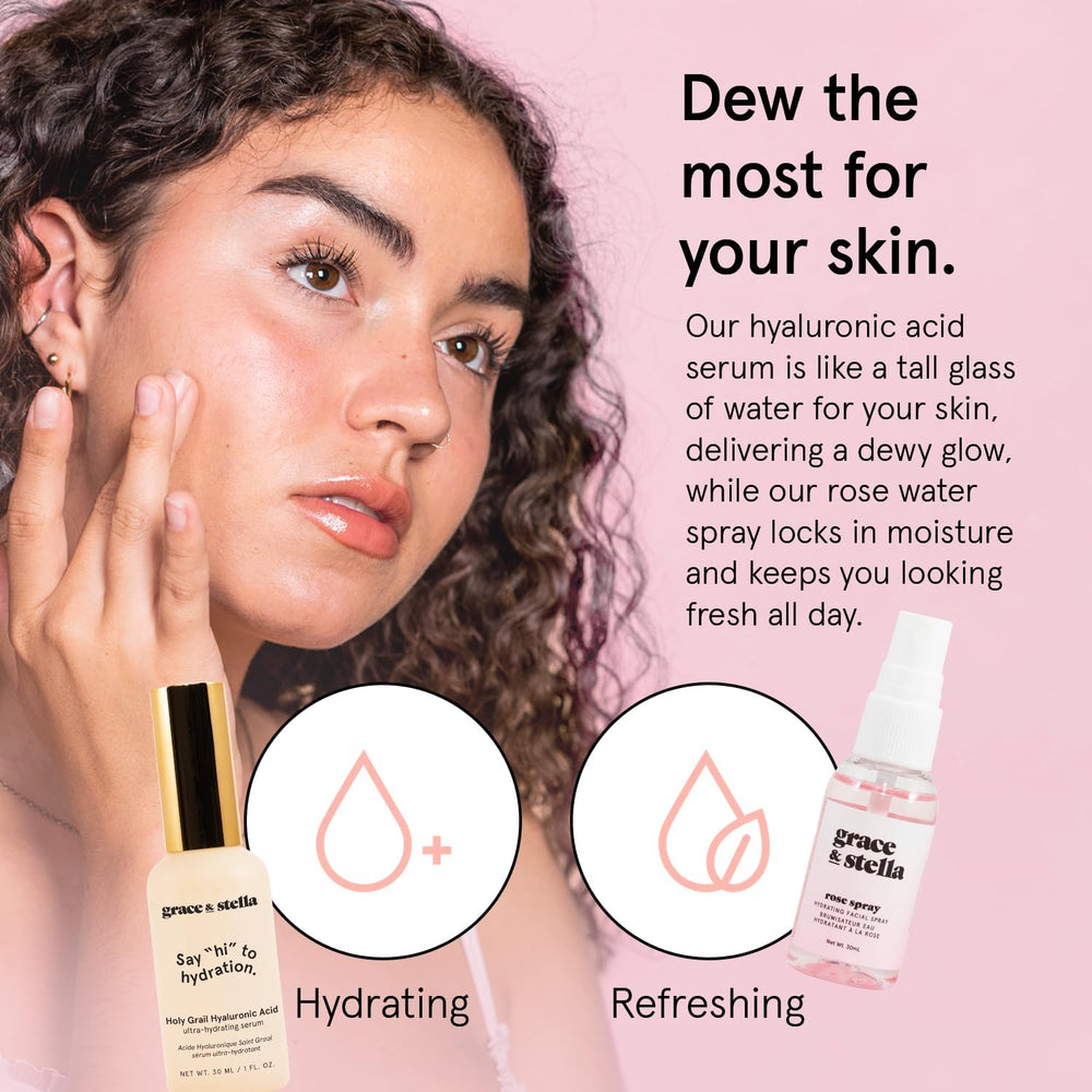 Grace & Stella rosewater spray mist refreshing and balancing skin.