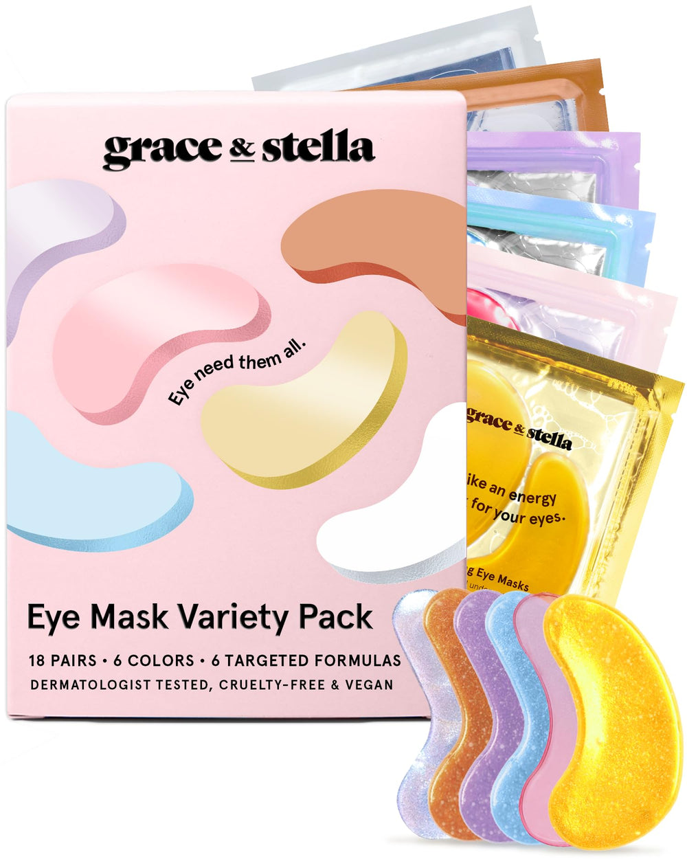 Grace & Stella under eye mask all colors 18-pair variety boosts refreshed look.