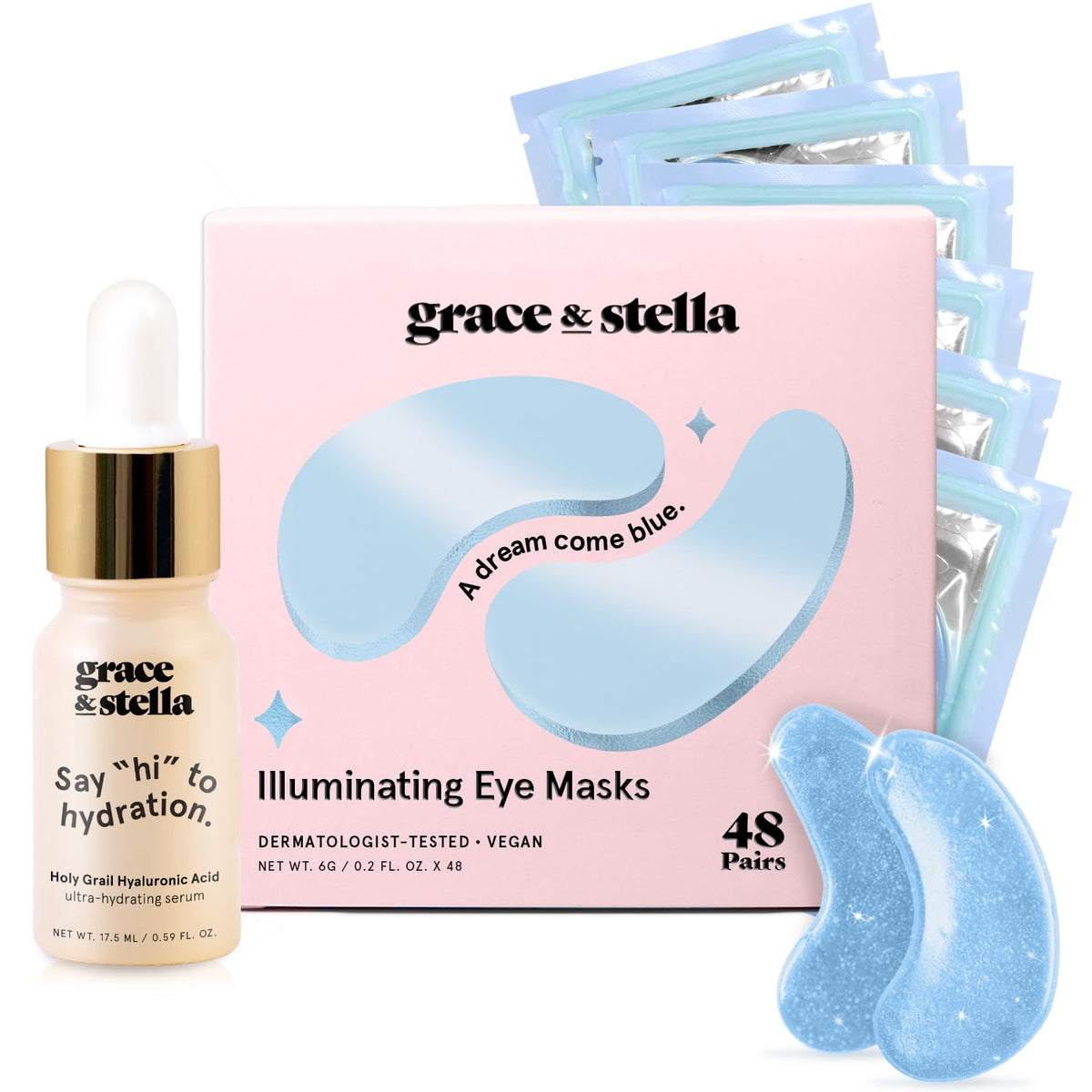 Grace & Stella under-eye blue patches close-up for depuffing