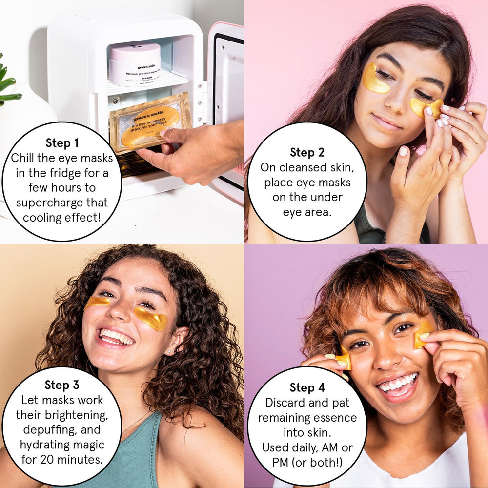 Grace & Stella under-eye mask patches application for a refreshed look.