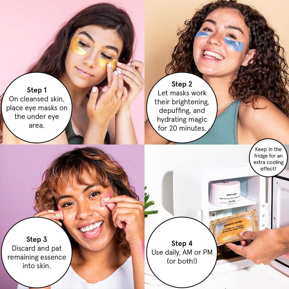 Grace & Stella under-eye patches foil pack ready for use at home.
