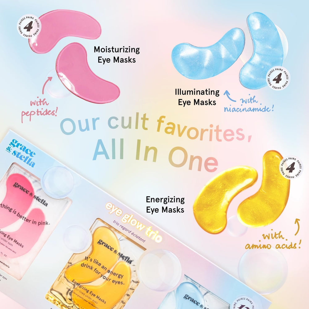 Grace & Stella under-eye patches label emphasizes Niacinamide for brightening under eyes.