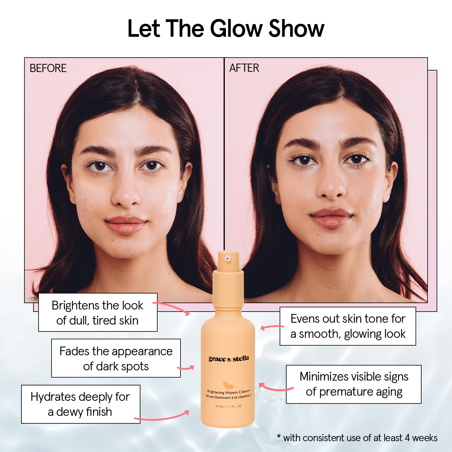 Grace & Stella Vitamin C Serum hyaluronic acid boost emphasizes lasting moisture.