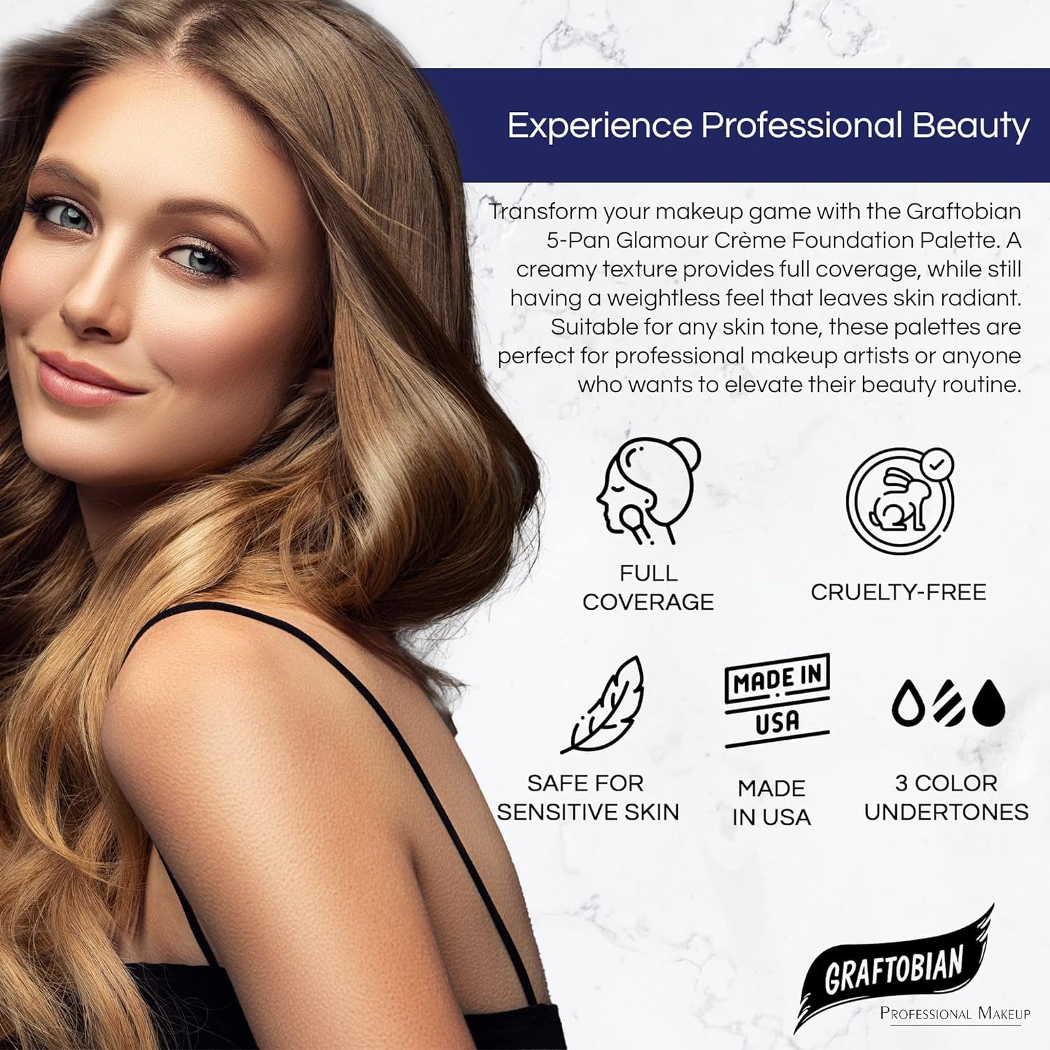Graftobian HD Glamour Creme Palette Cool1 swatches reveal five shade options for easy blending.