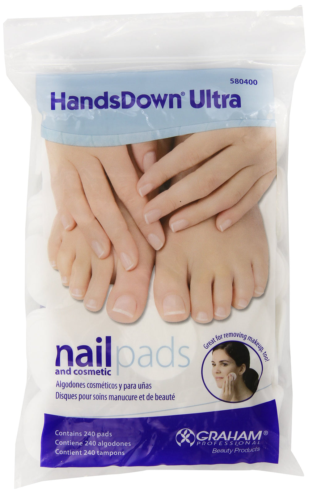 Graham Medical Hands Down Ultra Pad stack in white designed for lint-free polish removal on all nails