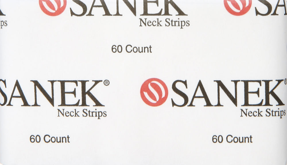 Graham Medical Sanek neck strips in use on a model, catching hair and absorbing sweat.