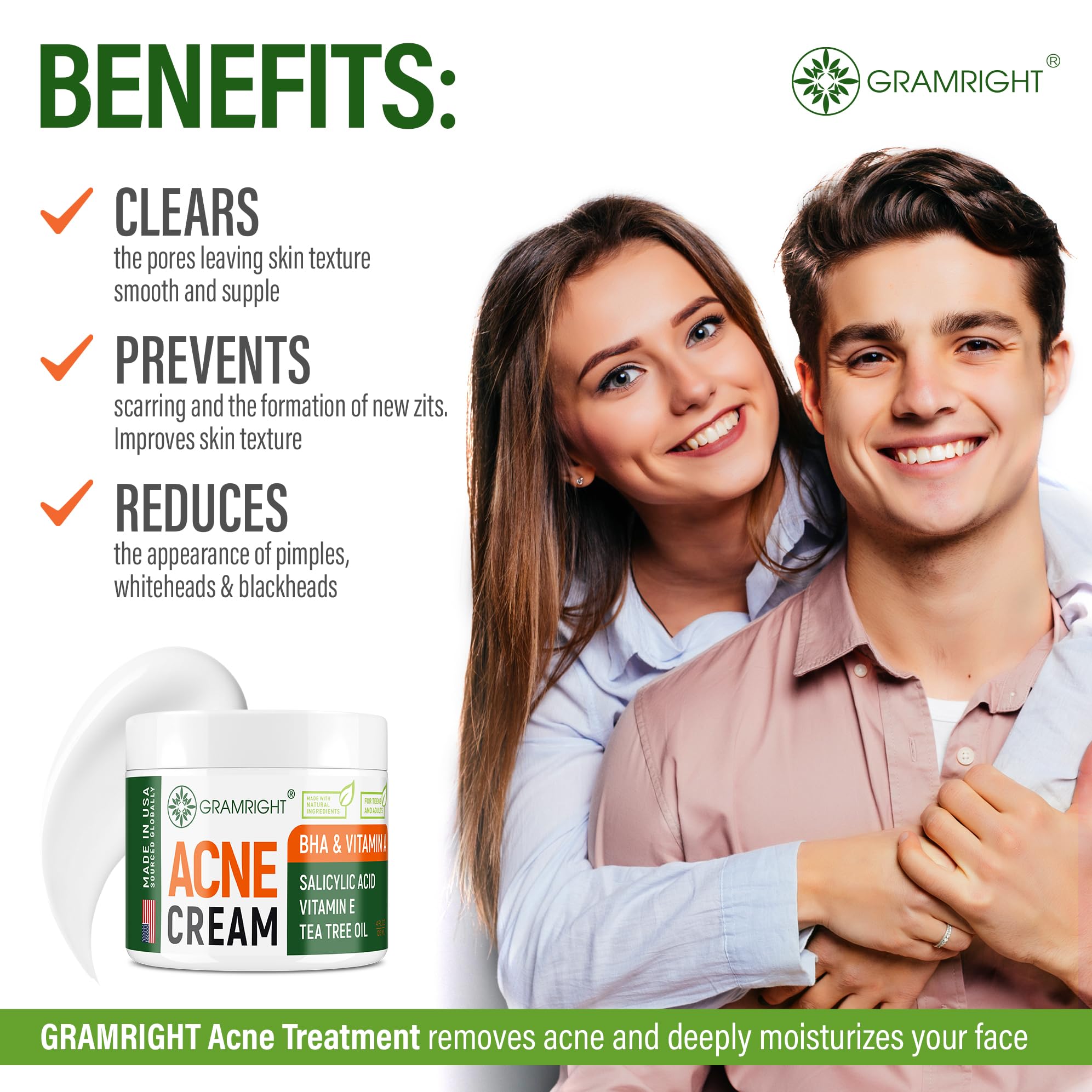 GRAMRIGHT face-body-use cream demonstrates versatile acne-prone skin care.