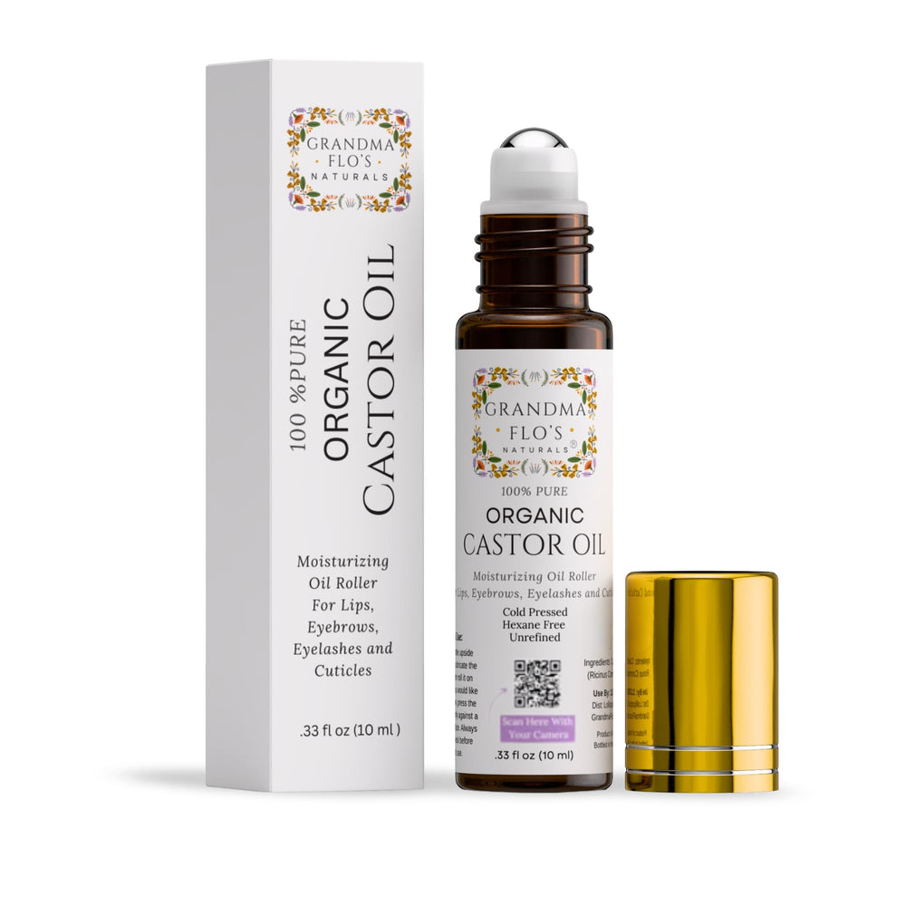 Grandma Flo's Naturals castor oil roll-on purse-friendly for on-the-go moisture