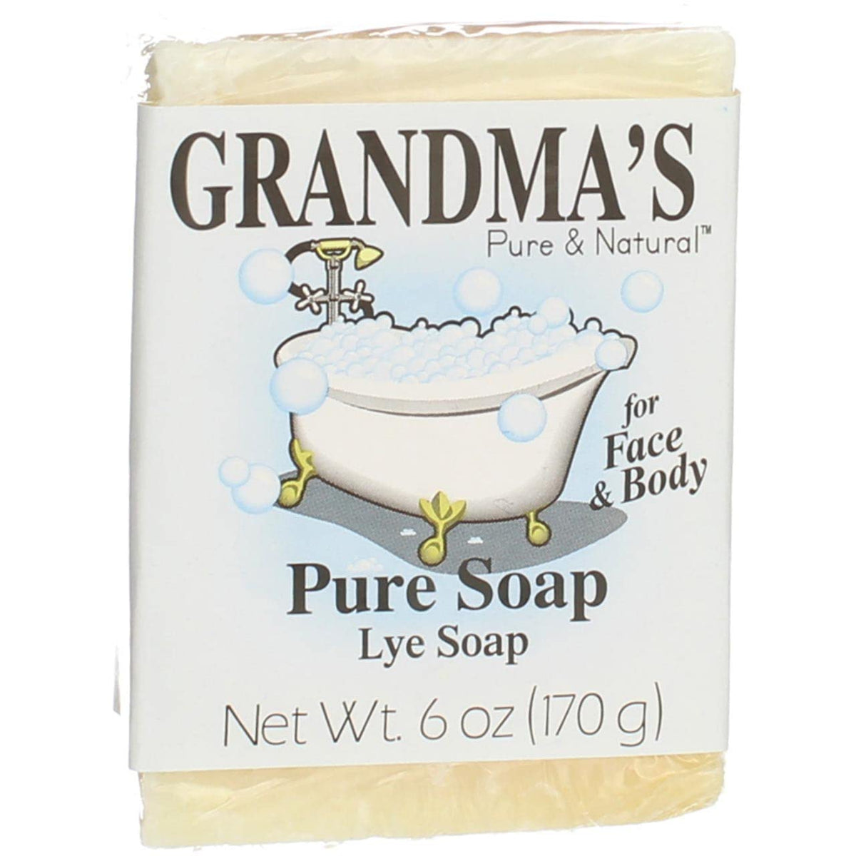 Grandma's Pure Lye Soap Bar front label unscented cleansing for face and body