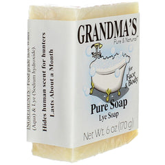 Grandma's Pure Lye Soap Bar six-pack highlighting value and longevity