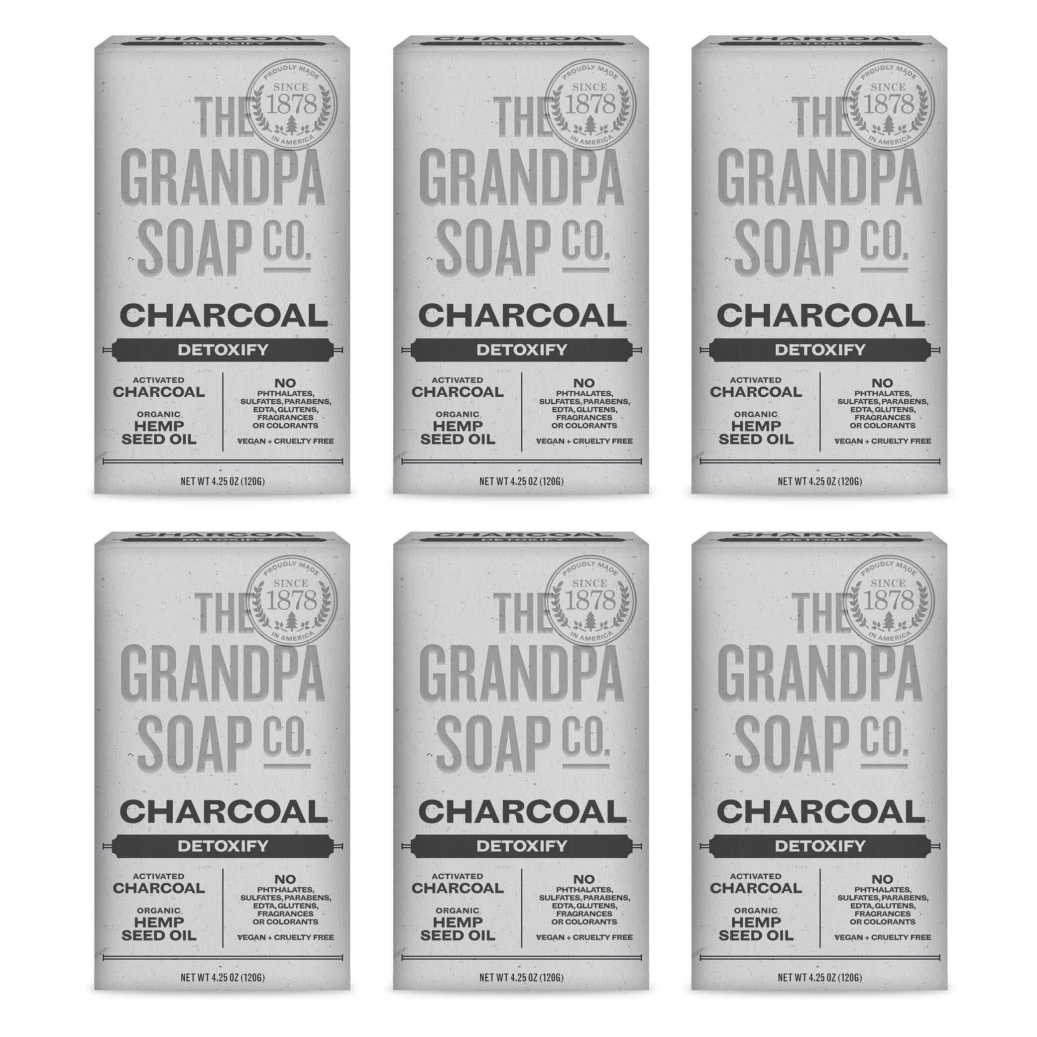 The Grandpa Soap Company charcoal bar soap with activated charcoal detoxes pores.