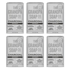 The Grandpa Soap Company charcoal bar soap with activated charcoal detoxes pores.