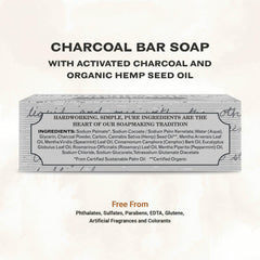The Grandpa Soap Company charcoal bar soap shows hemp seed oil for nourished skin.