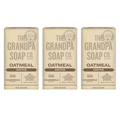 The Grandpa Soap Company Oatmeal Bar Soap packaging highlights organic oats for gentle cleansing.