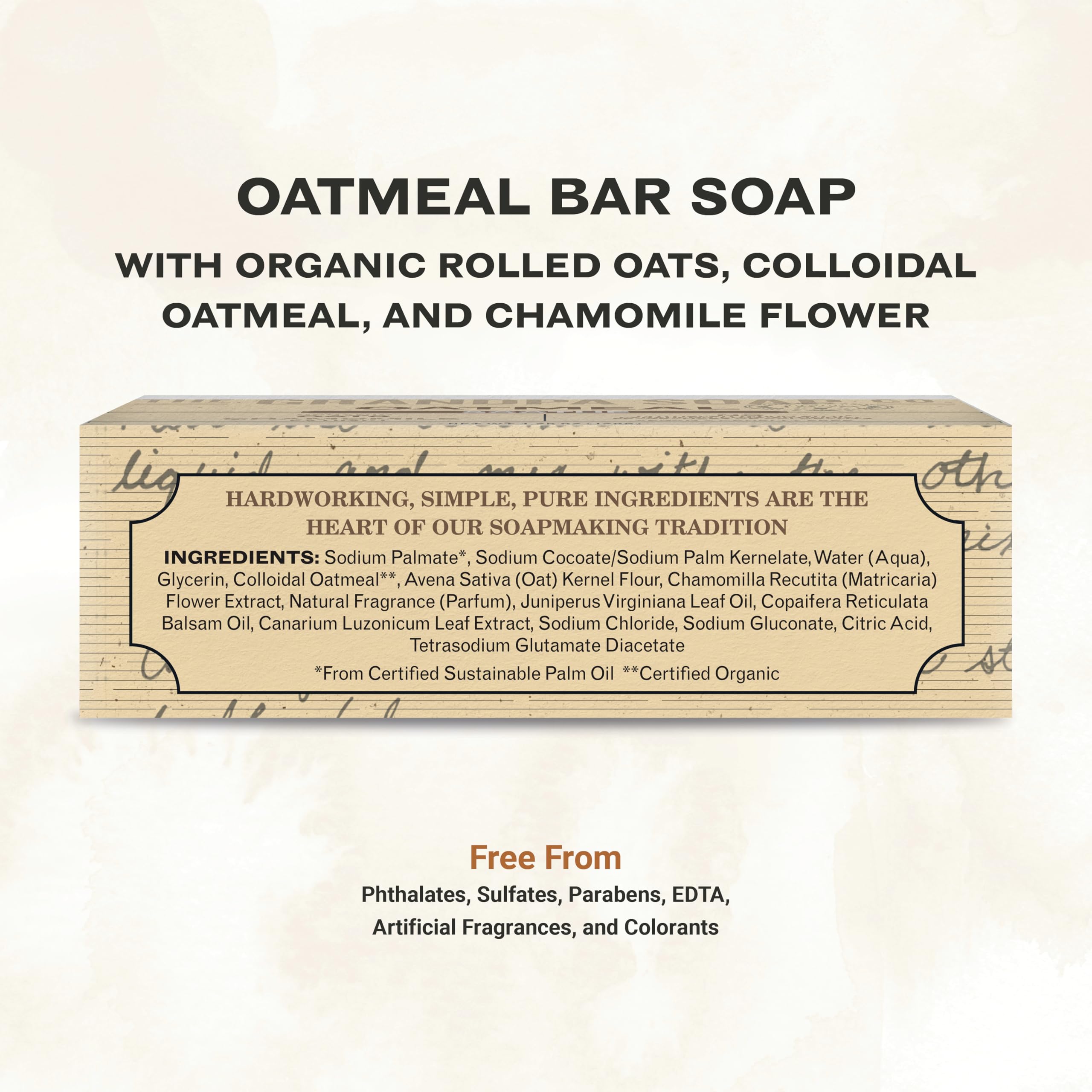 The Grandpa Soap Company Oatmeal Bar Soap with rolled oats visible provides natural exfoliation.