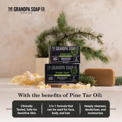 The Grandpa Soap Company Pine Tar Bar deodorizes and refreshes during shower routines.