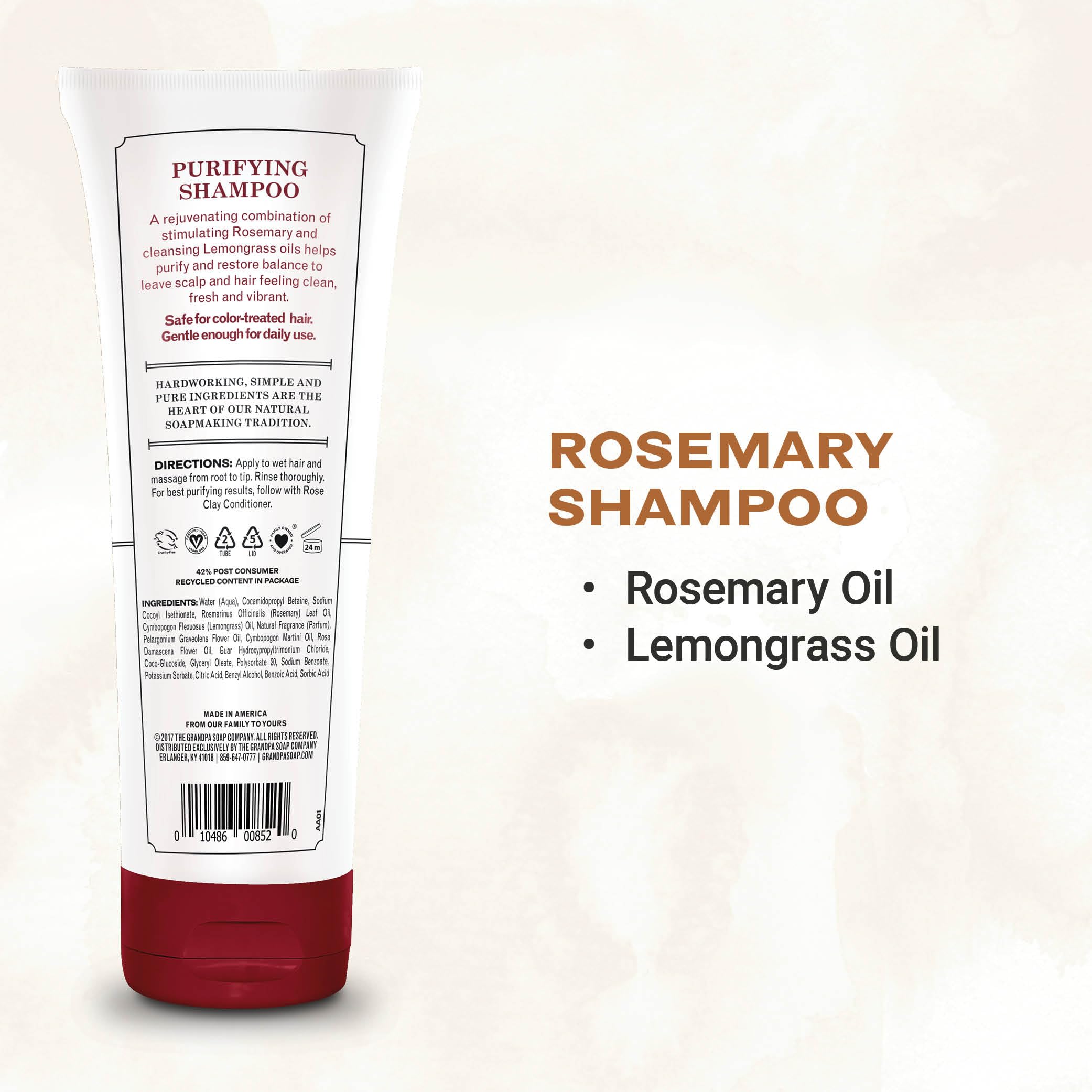 The Grandpa Soap Company rosemary purifying shampoo lather cleanses scalp gently for vibrant hair.