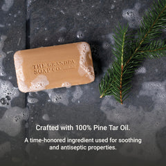 Lathering action of The Grandpa Soap Company Pine Tar Bar Soap delivers deep cleansing foam.