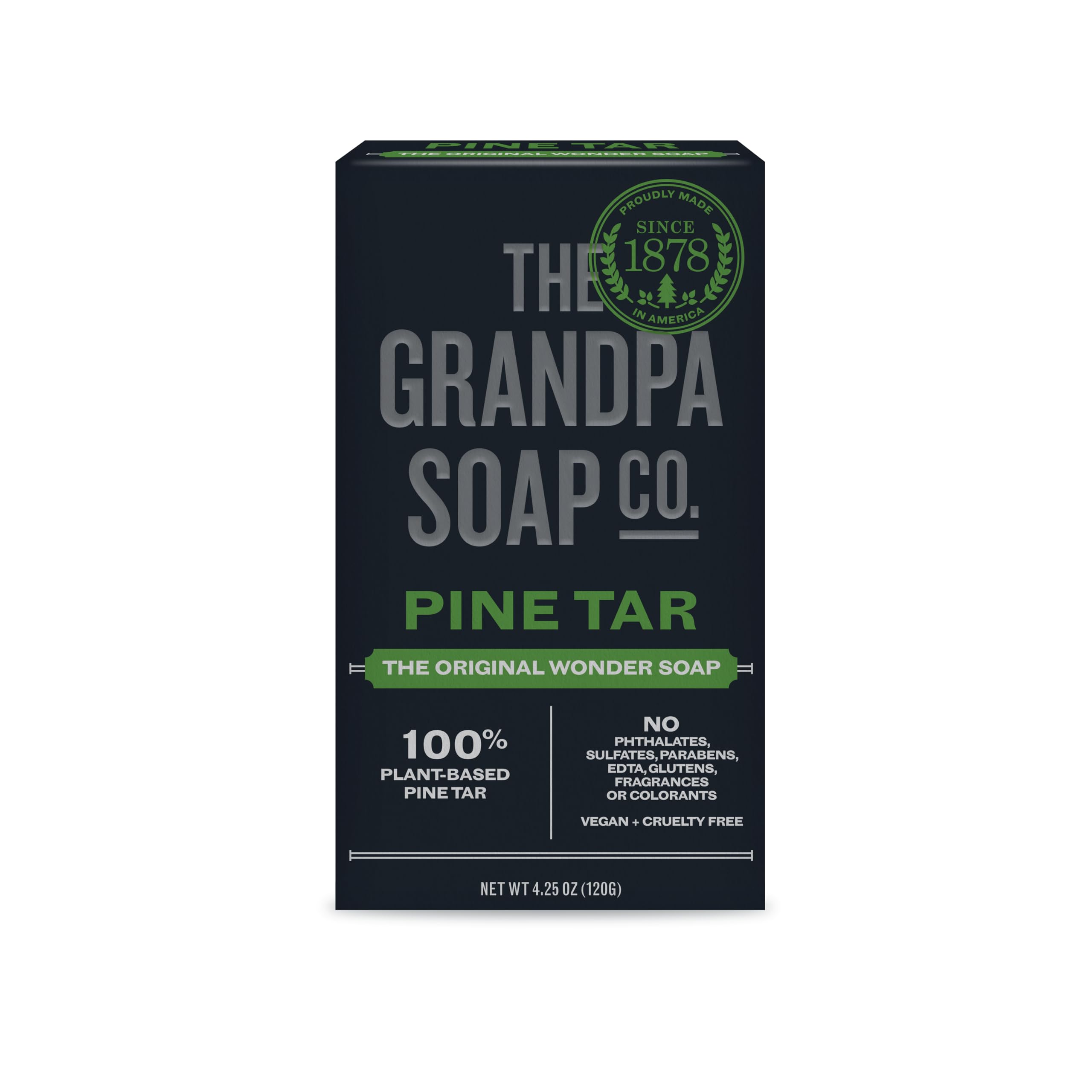 The Grandpa Soap Company pine tar soap bar for natural cleansing and skin comfort.