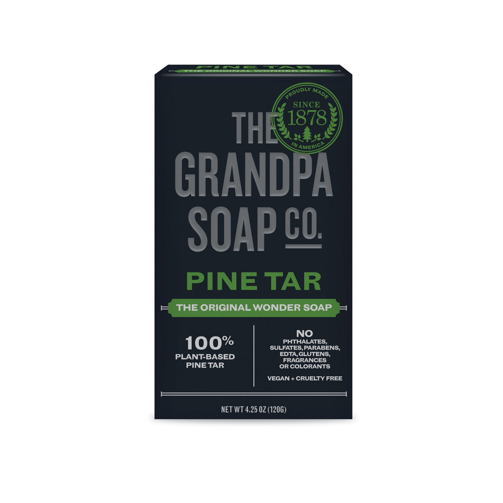 The Grandpa Soap Company pine tar soap bar for natural cleansing and skin comfort.