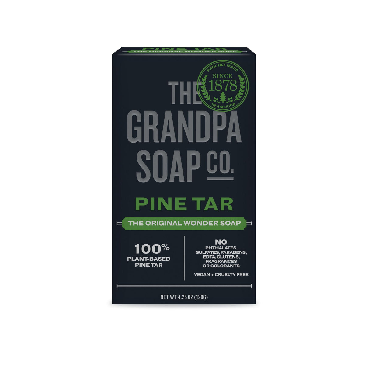 The Grandpa Soap Company pine tar soap bar for natural cleansing and skin comfort.