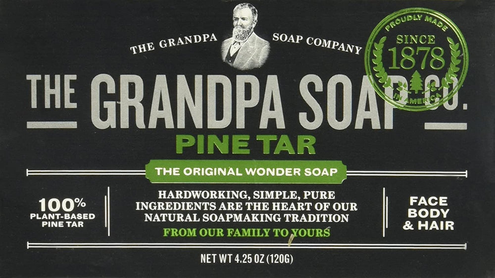 Grandpa's Pine Tar Soap natural-formulation image reinforces safe, everyday cleansing.