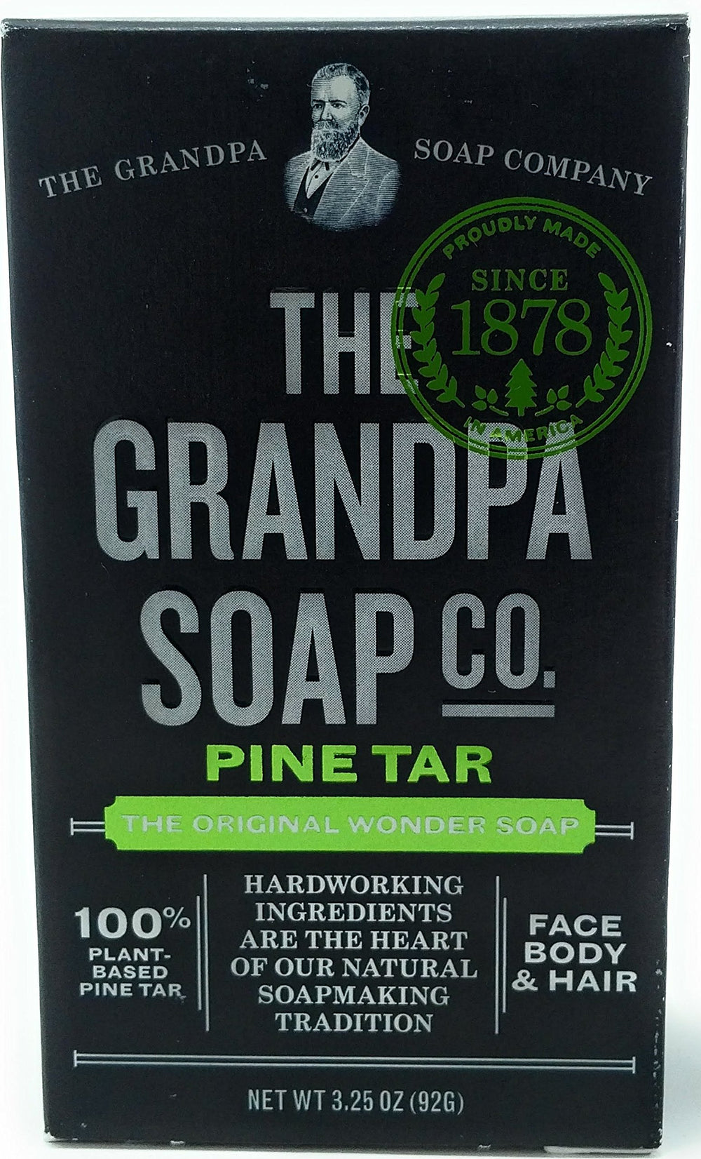 Grandpas Wonder Pine Tar bath bar with rich white lather for cleansing.