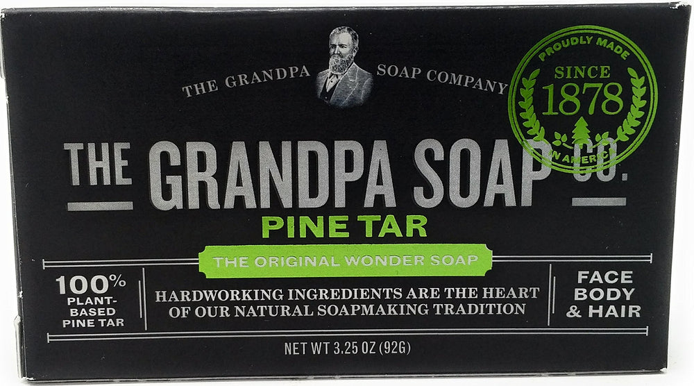 Grandpas Wonder Pine Tar soap shown with natural color, ideal for showering.
