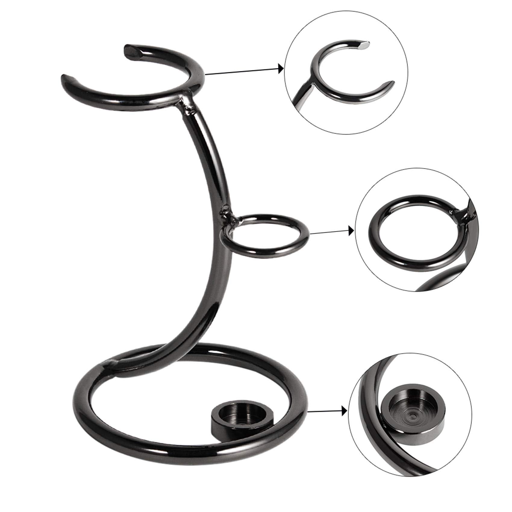 Grandslam gunmetal razor and brush stand dry-storage design promotes quick drying of accessories