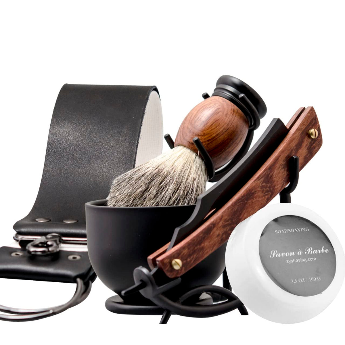 Grandslam straight razor kit closeup for precise traditional shaving