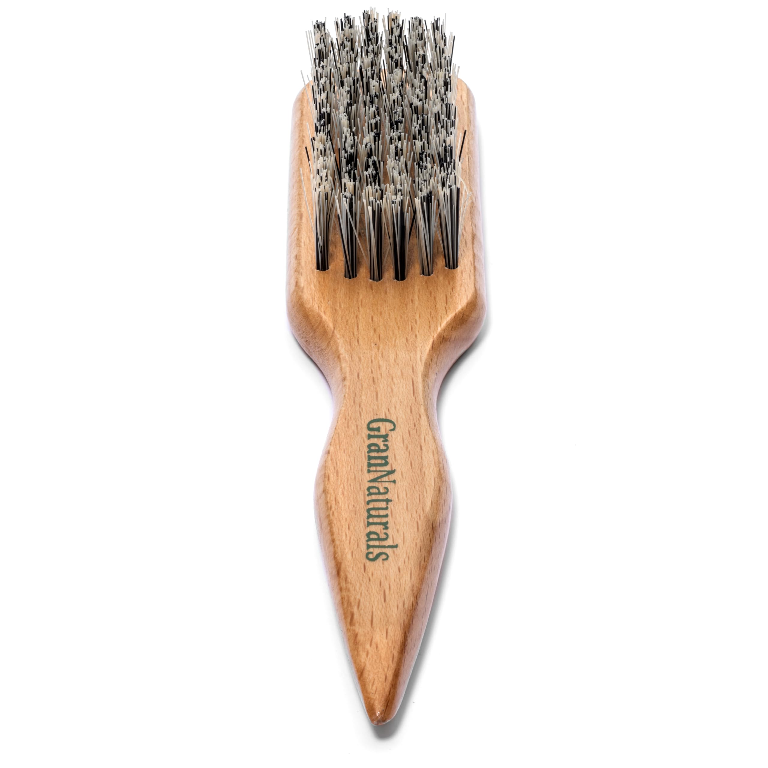 GranNaturals hard-bristle brush slick-back focus for a smooth, frizz-free ponytail styling.