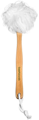 GranNaturals shower loofah on a stick with a long wooden handle for easy back access.