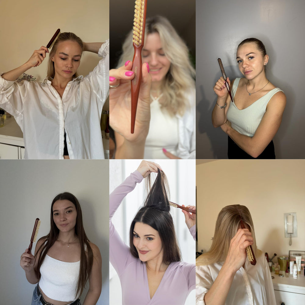 GranNaturals sleek back looks with teasing brush for volume and smoothness