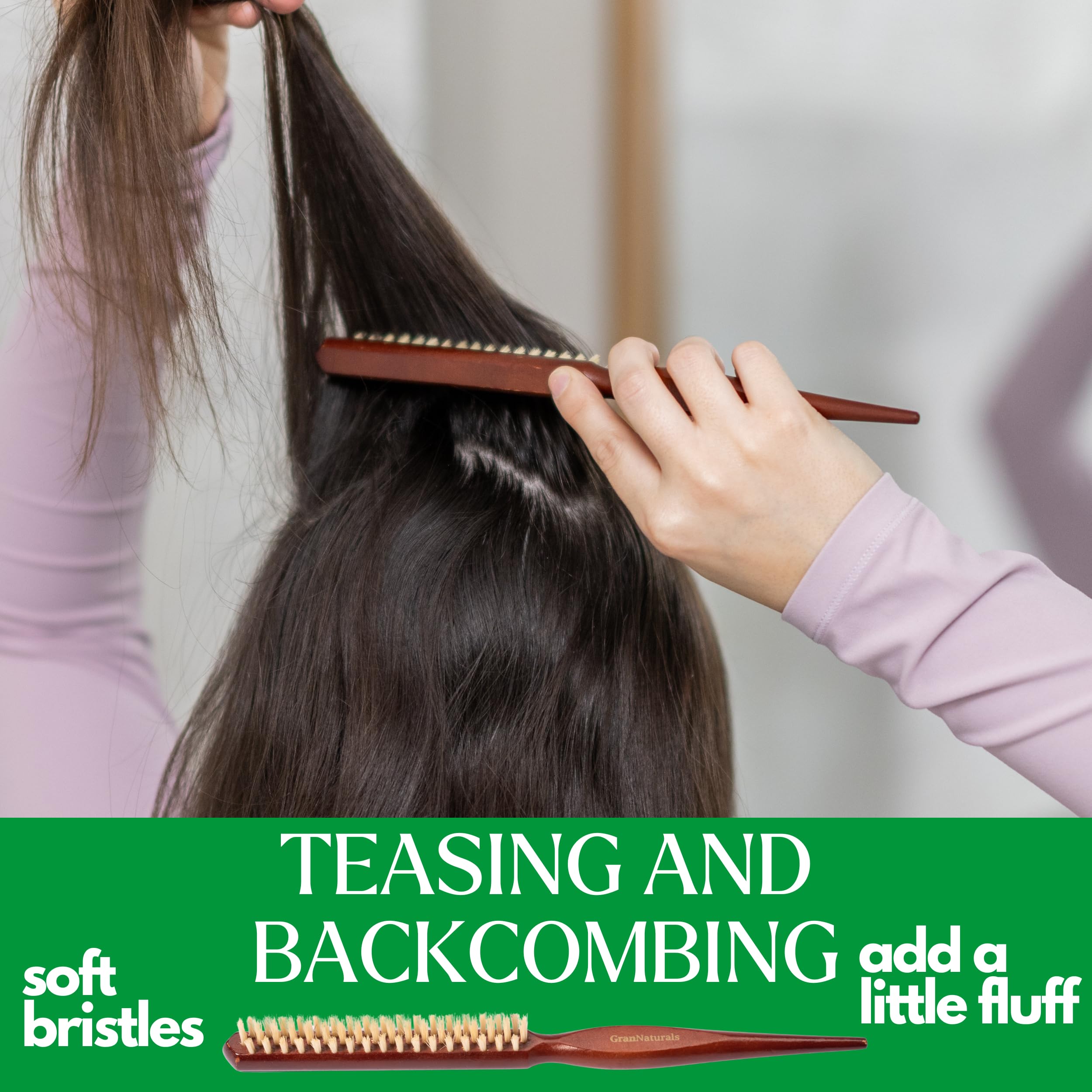 GranNaturals teasing brush backcombing for bold texture and lasting grip