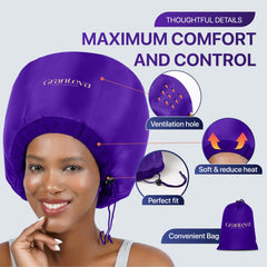 Granteva bonnet-hair-dryer-attachment headband detail, showing integrated satin headband for gentler heat near ears.