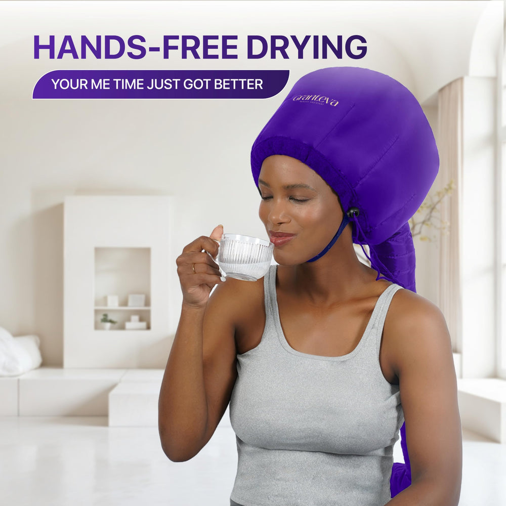 Granteva bonnet-hair-dryer-attachment hose connection detail indicates flexible, long hose for mobility.