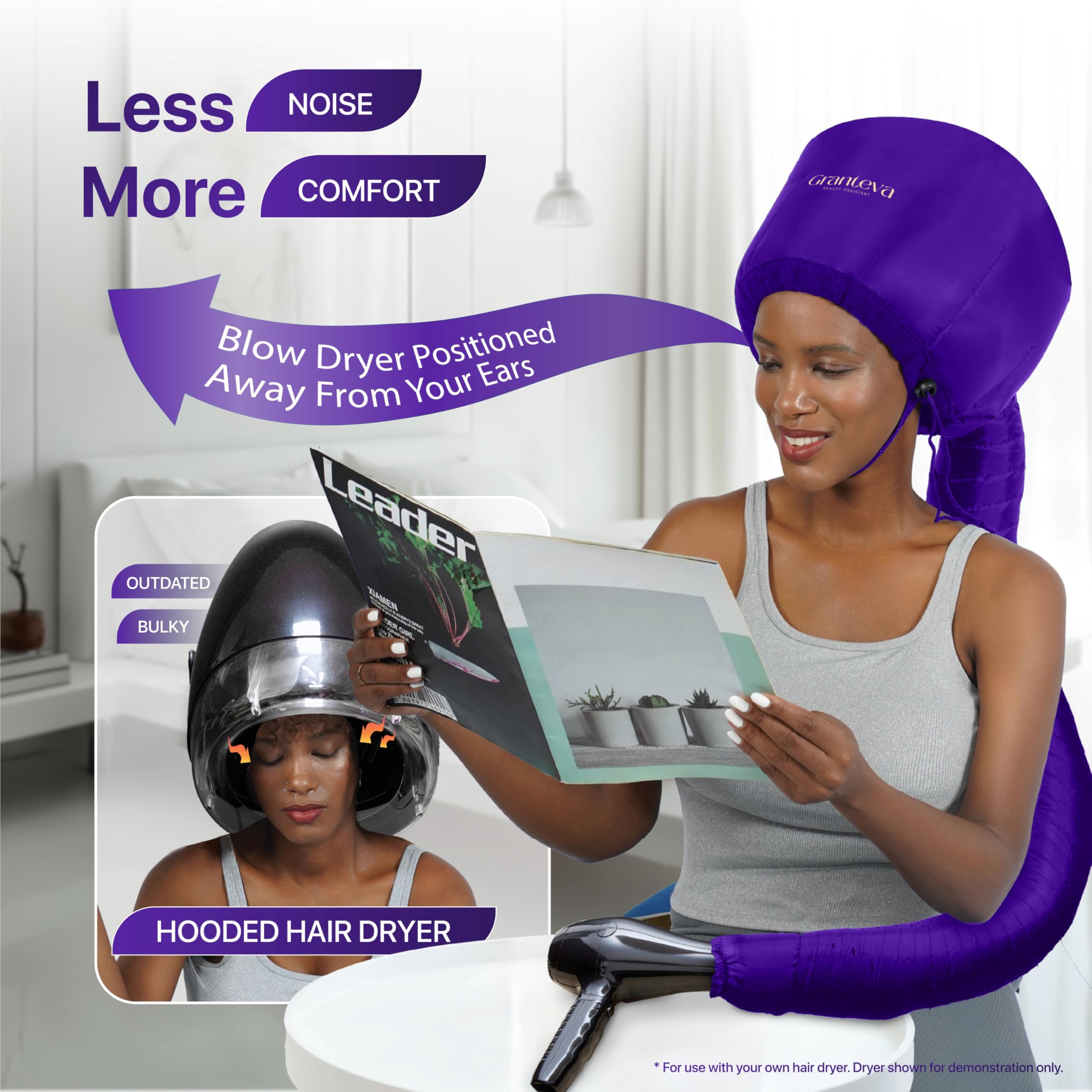 Granteva bonnet-dryer-attachment soft-satin finish shown close-up for gentle heat and comfort.