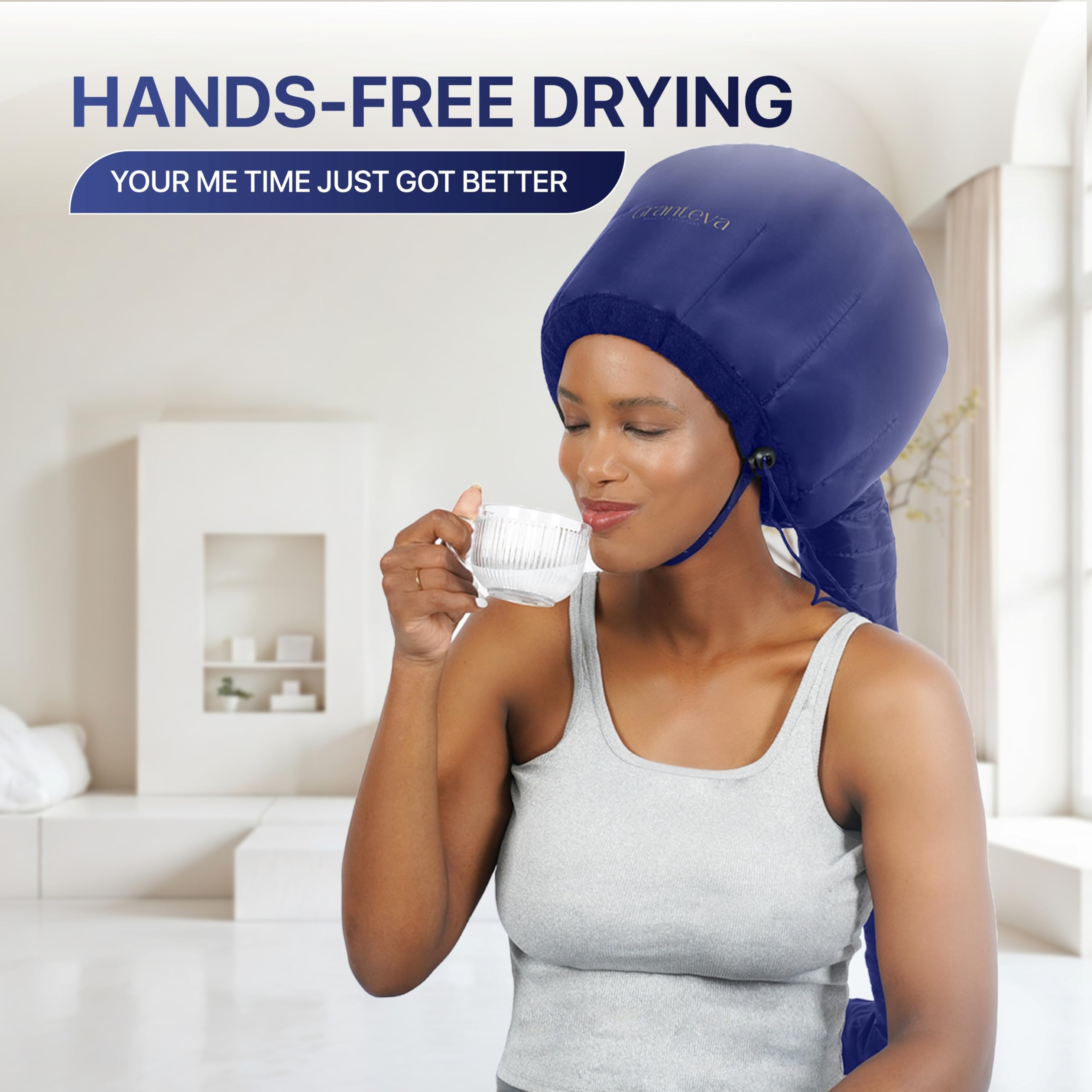 Granteva bonnet attachment with easy-adjust drawstring securing a snug fit.
