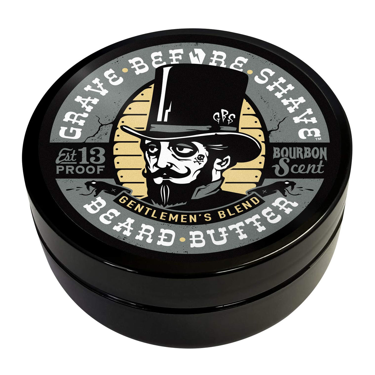 Grave Before Shave beard butter container shows 4 oz size for easy daily conditioning.