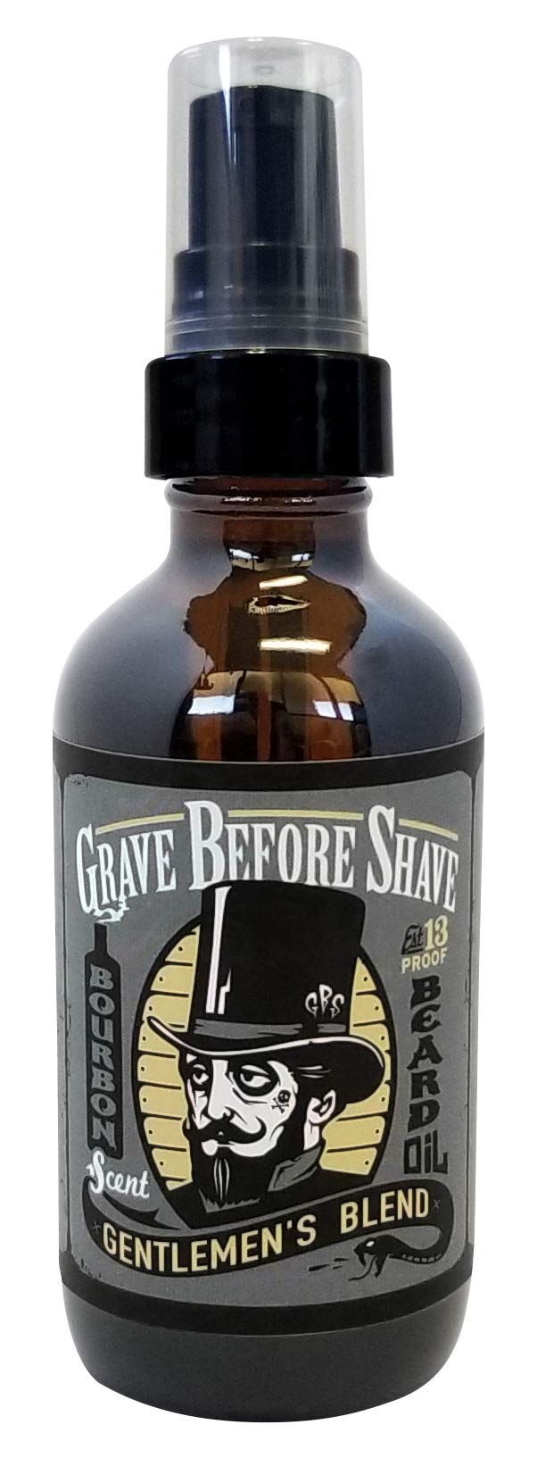 Grave Before Shave Beard Oil bottle with Bourbon/Sandalwood scent for beard conditioning.