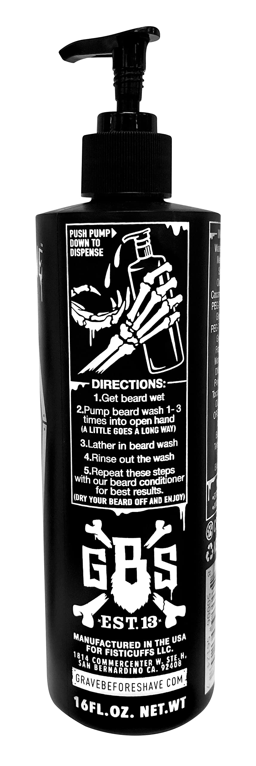 Grave Before Shave pump-top bottle in use for daily beard care.
