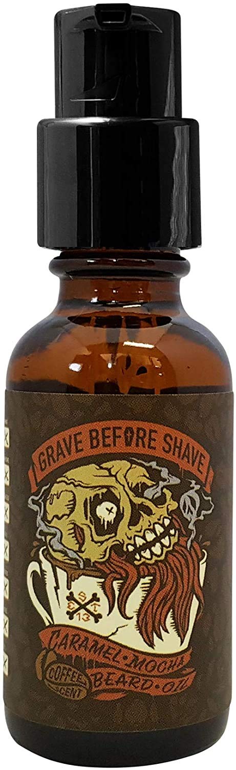 Grave Before Shave Caramel Mocha Beard Oil ingredients—natural oils for healthier beard and skin.