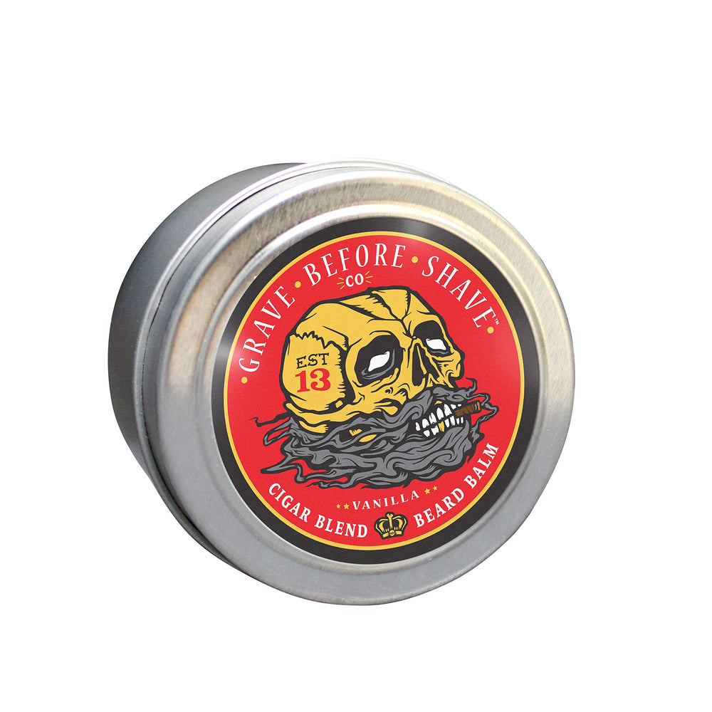 Grave Before Shave Cigar Blend beard pack displays balm and oil for grooming ritual.