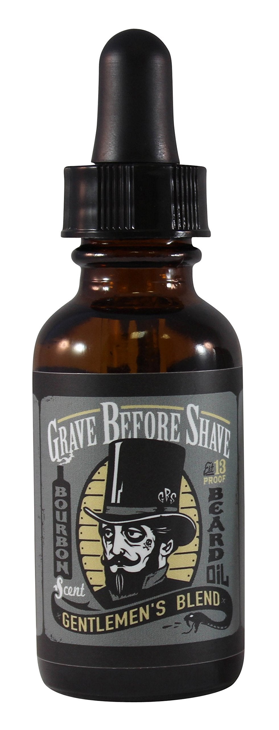 Grave Before Shave Gentlemens Blend beard oil bottle nourishes the beard.