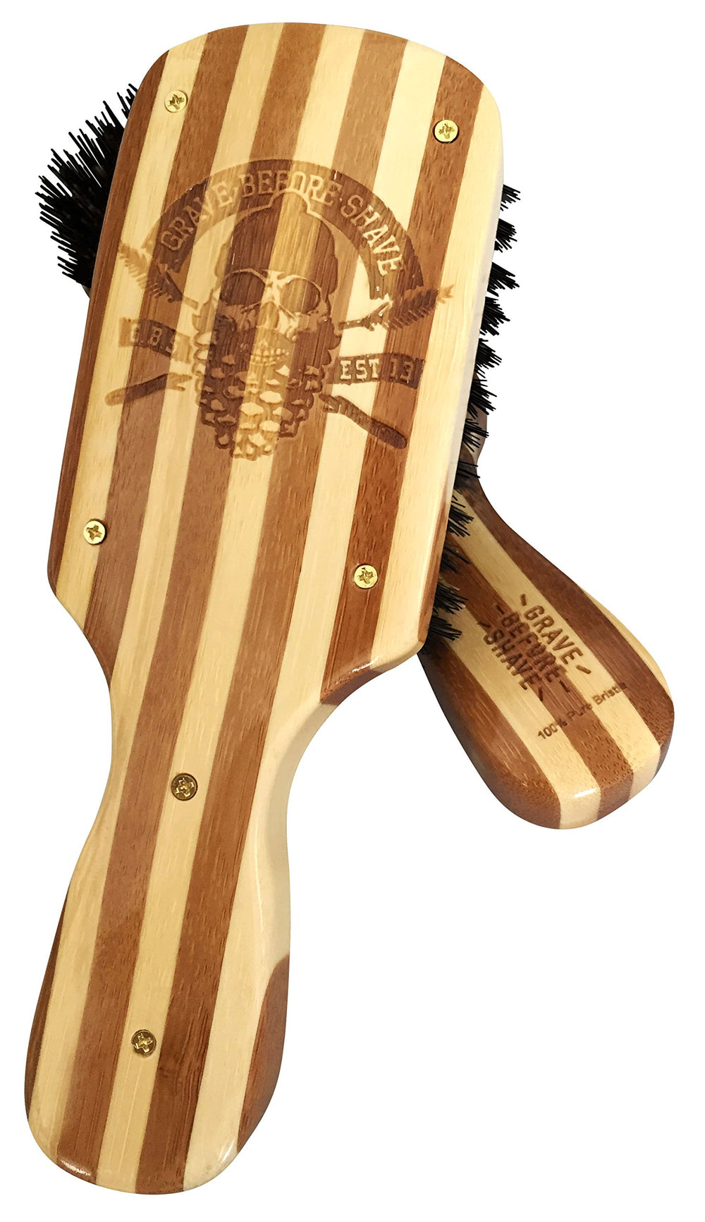 Grave Before Shave pine-guy-logo-etched closeup highlights premium craftsmanship for grooming.