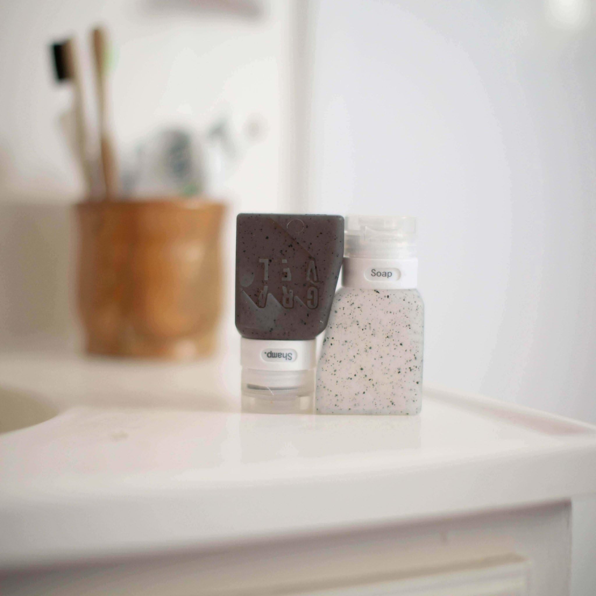 Gravel compact-packable bottles arranged in a carry-on highlight space-saving design