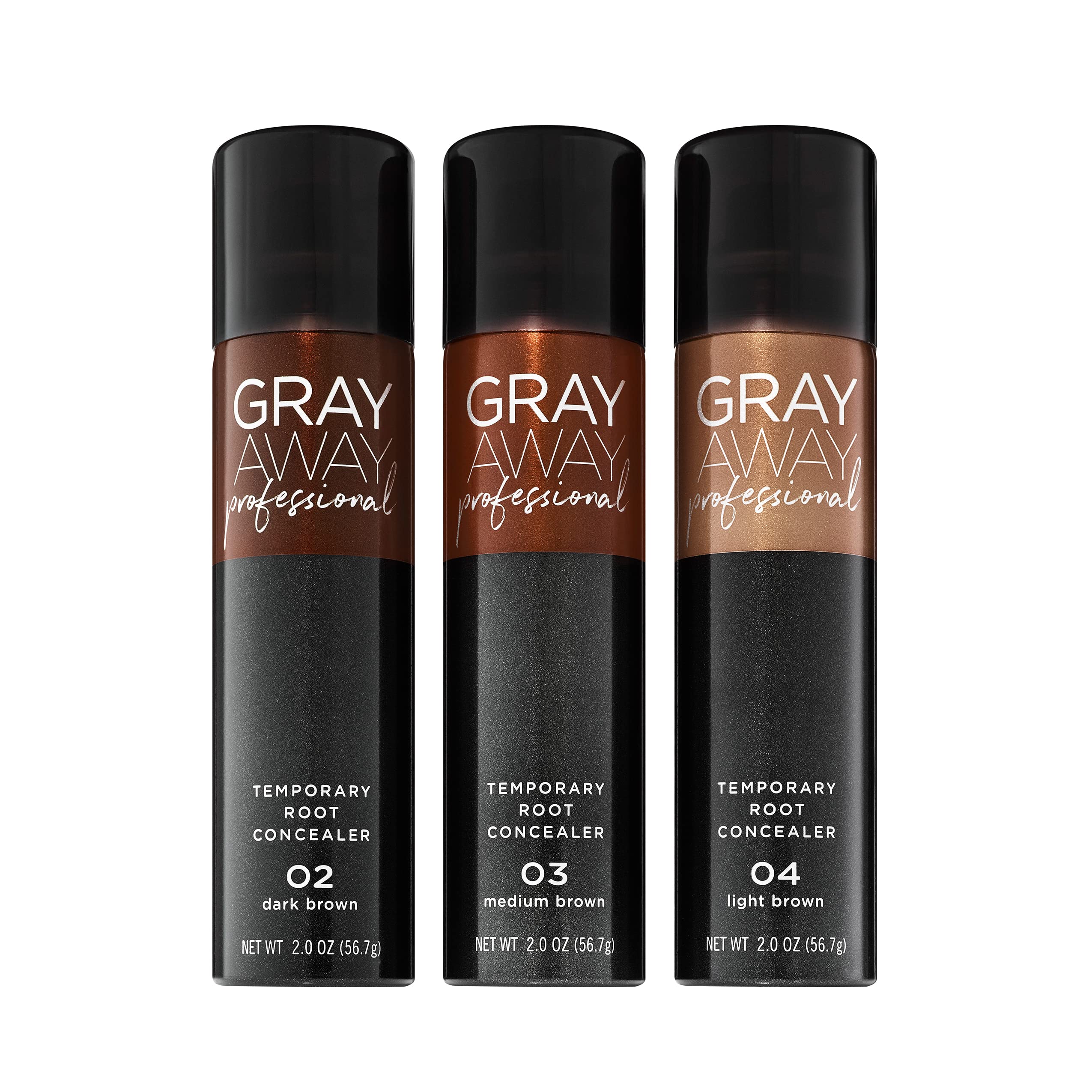 Gray Away packaging shows a 2 oz dark brown bottle for travel-friendly use.