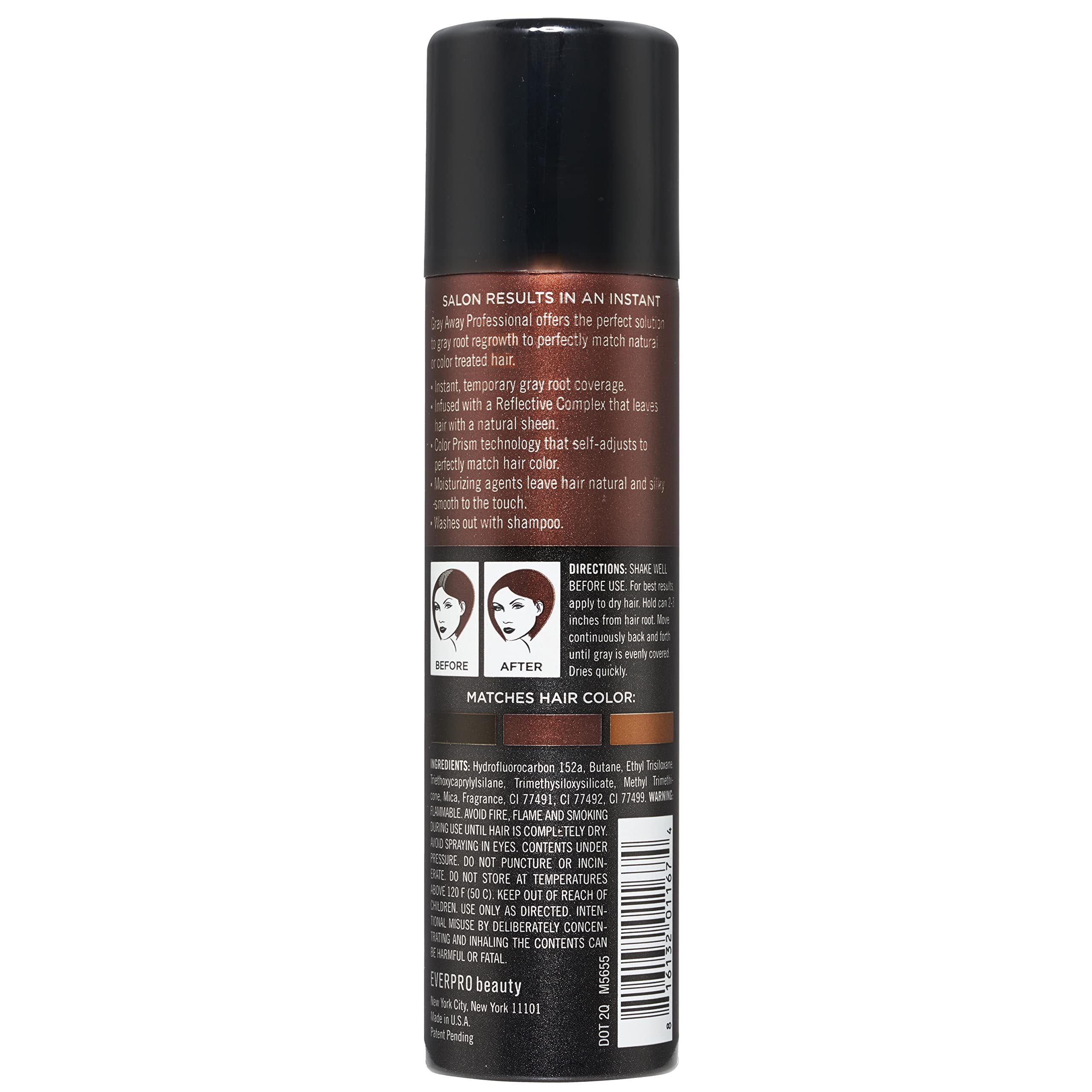 Gray Away wash-out formula shown with shampoo for easy removal.